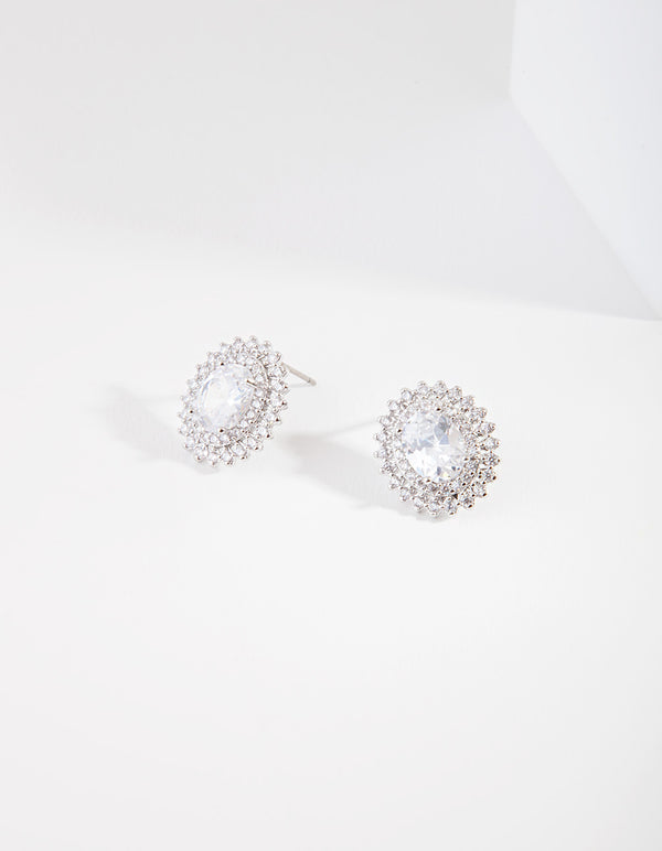 Diamond Simulant Oval Stud Earrings