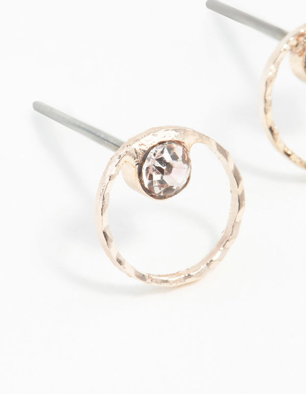 Rose Gold Geometric Circle Diamante Stud Earrings