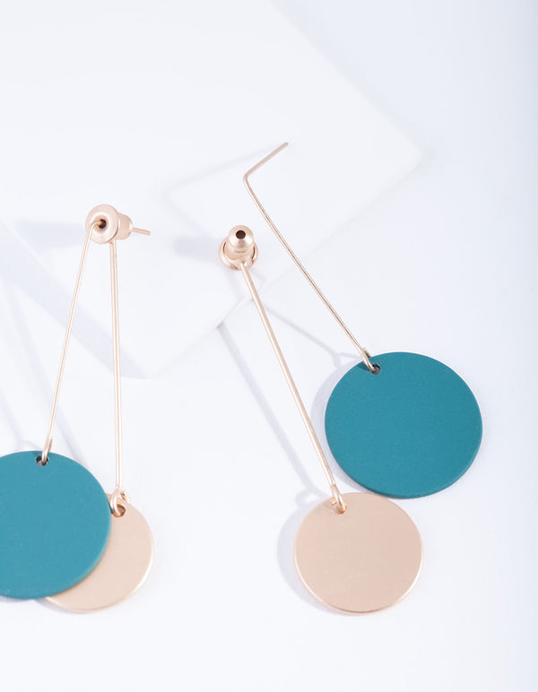 Gold & Green Coated Disc Sandwich Earrings