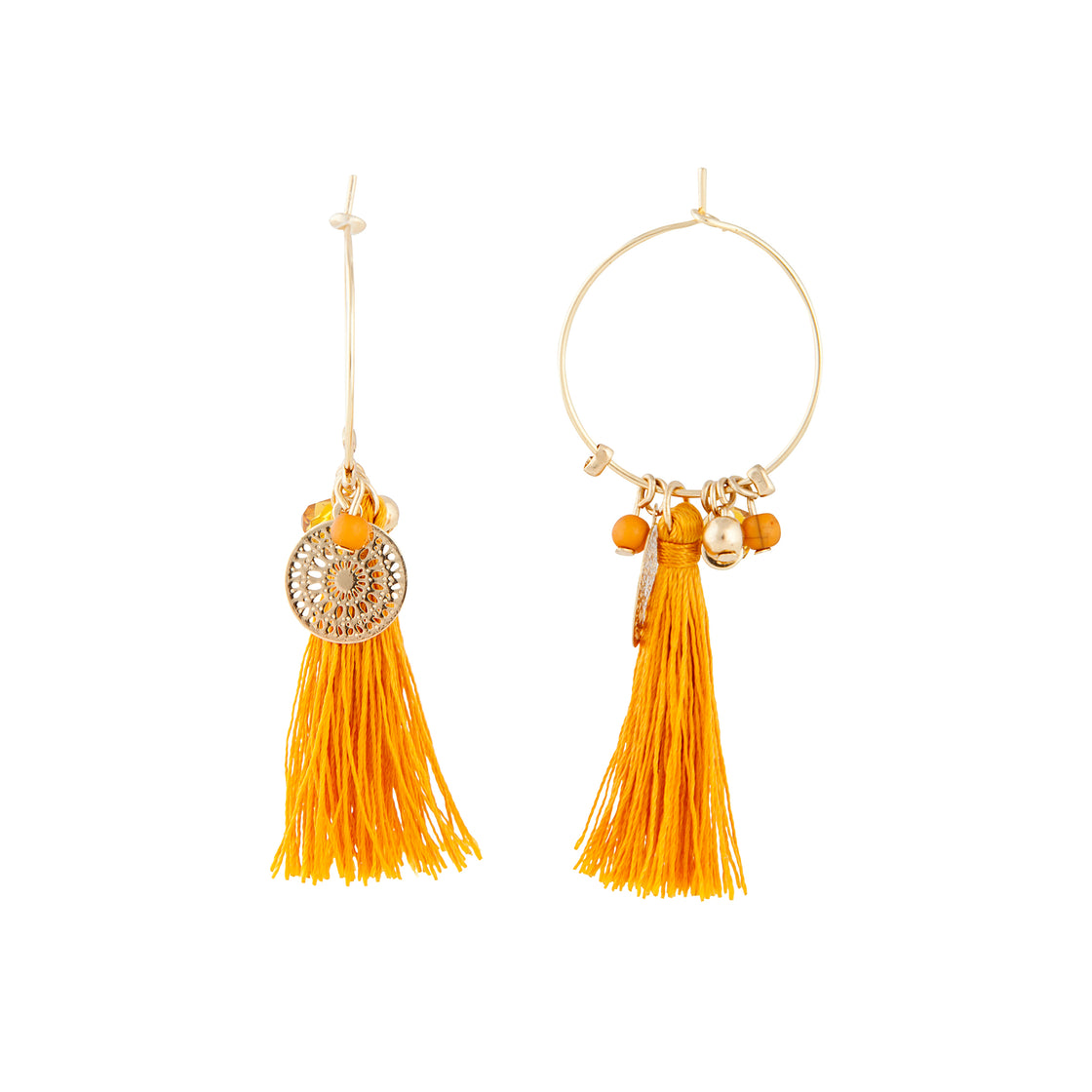 Gold Yellow Fine Charm Tassel Hoop Earrings