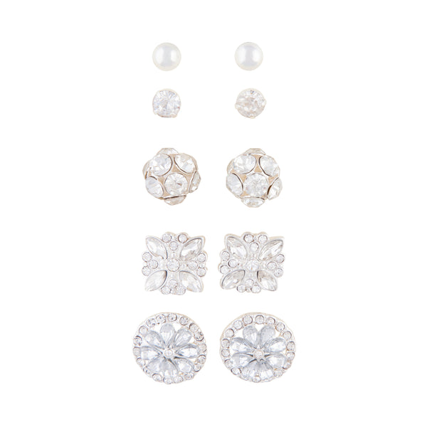 Silver Decorative Diamante 5-Pack Clip Earring