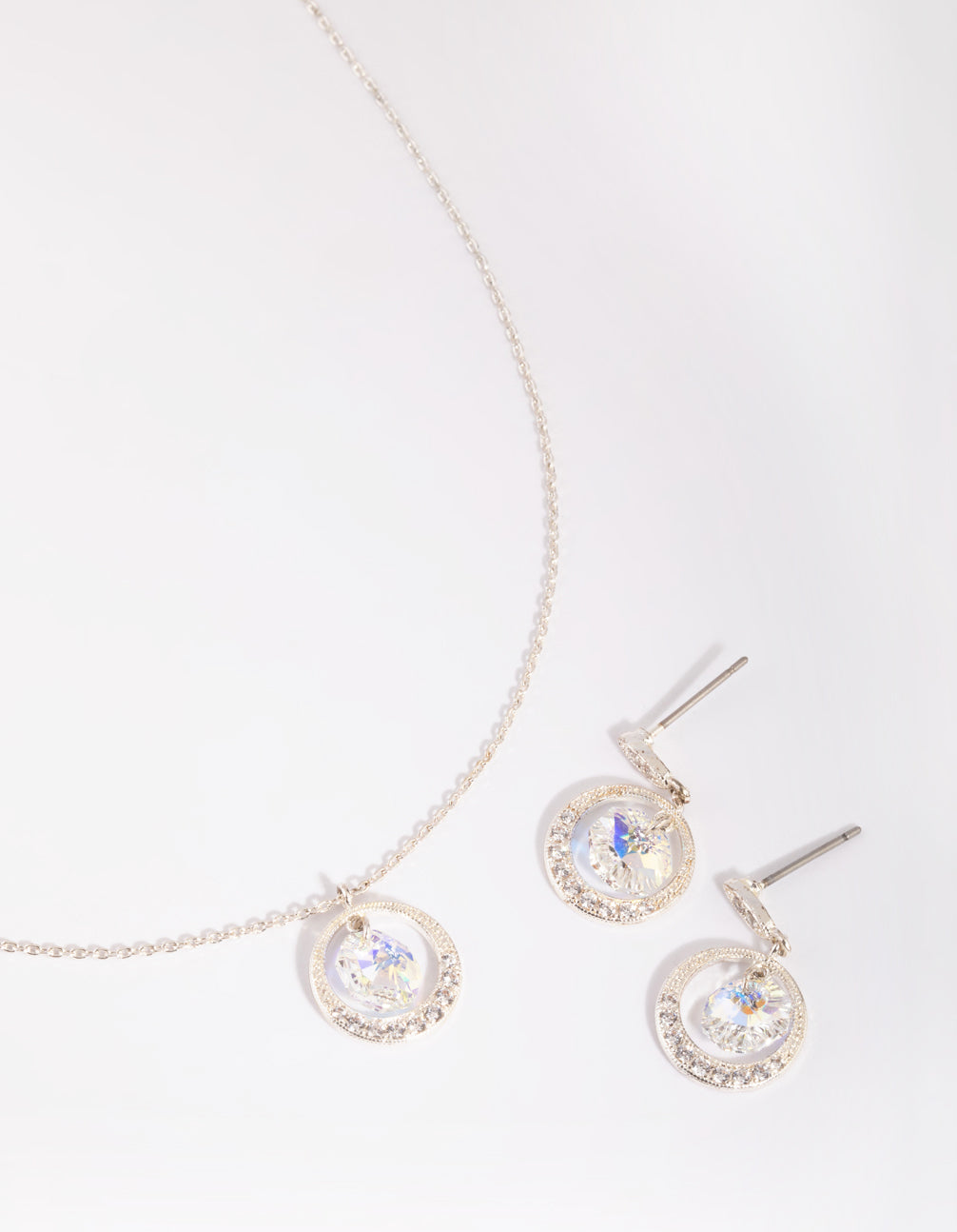 Floating Circle Pave Crystal Earrings & Necklace Set