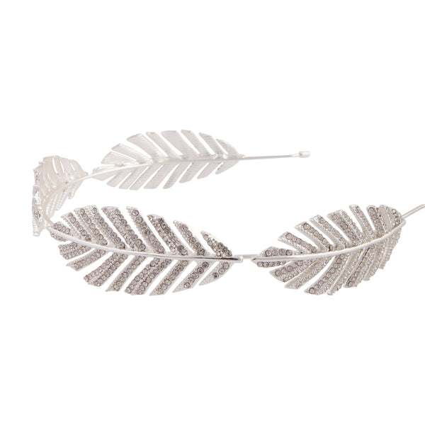 Silver Crystal Leaf Headband