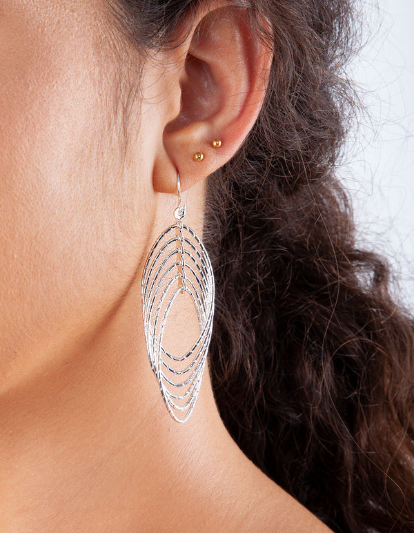 Silver Diamond Cut Multi Layer Drop Earrings