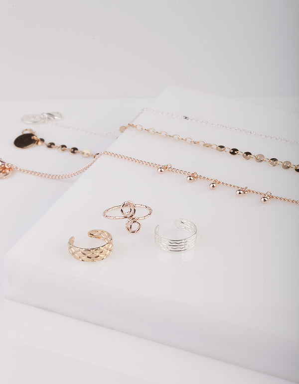 Swirl Mixed Metal Anklet & Toe Ring Set