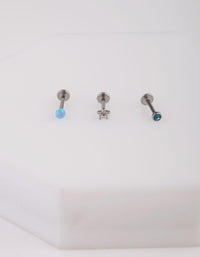 Surgical Steel Synthetic Opal & Flower Flat Back Earring Pack - link has visual effect only