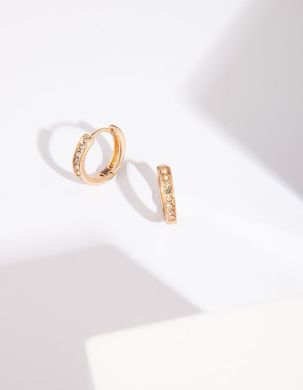 Gold Diamante Pave Huggie Hoop