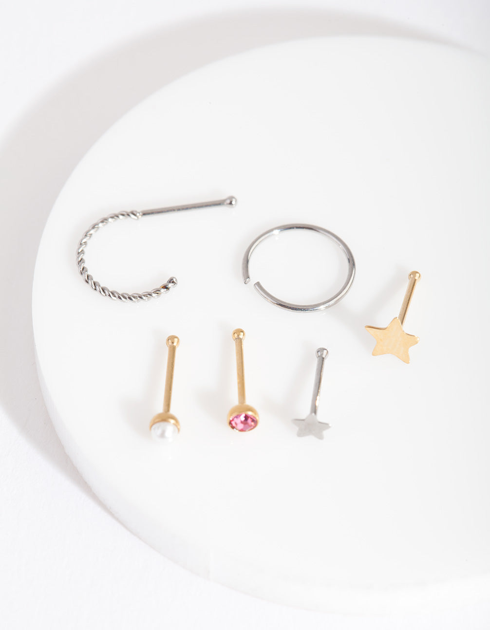 Mixed Metal Twist Star Nose Piercing 6-Pack