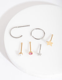 Mixed Metal Twist Star Nose Piercing 6-Pack - link has visual effect only