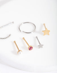 Mixed Metal Twist Star Nose Piercing 6-Pack - link has visual effect only