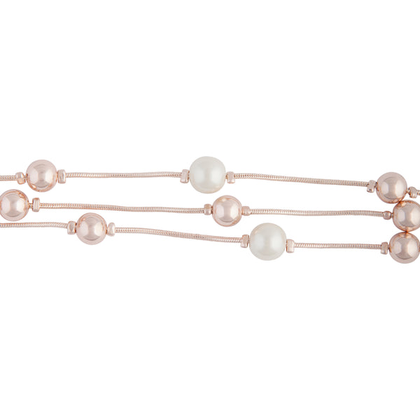 Rose Gold Pearl Bead Station Bracelet