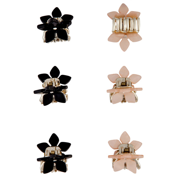 Pink Black Flower Claw Clip 6-Pack