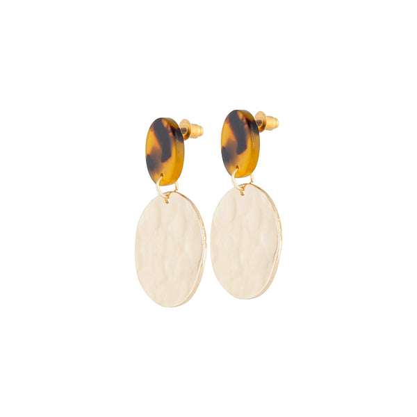 Gold Tort Top Hammered Earrings