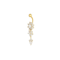 Gold Surgical Steel Cubic Zirconia Three Flower Belly Bar - link has visual effect only