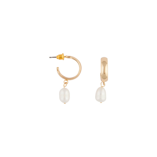 Gold Sleeper Pearl Drop Earrings