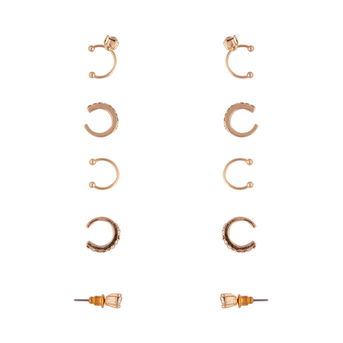 Gold Diamante Cuff Earrings 5-Pack