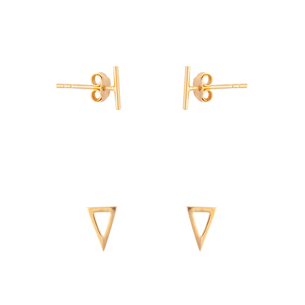 Gold Plated Sterling Silver Bar Geo Triangle Earring Pack