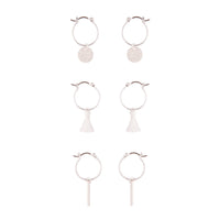 Silver Tassel Hoop Disc Hoop Earrings Trio - link has visual effect only