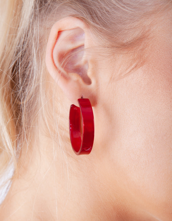 Red Clear Acrylic Swirl Hoop Earrings
