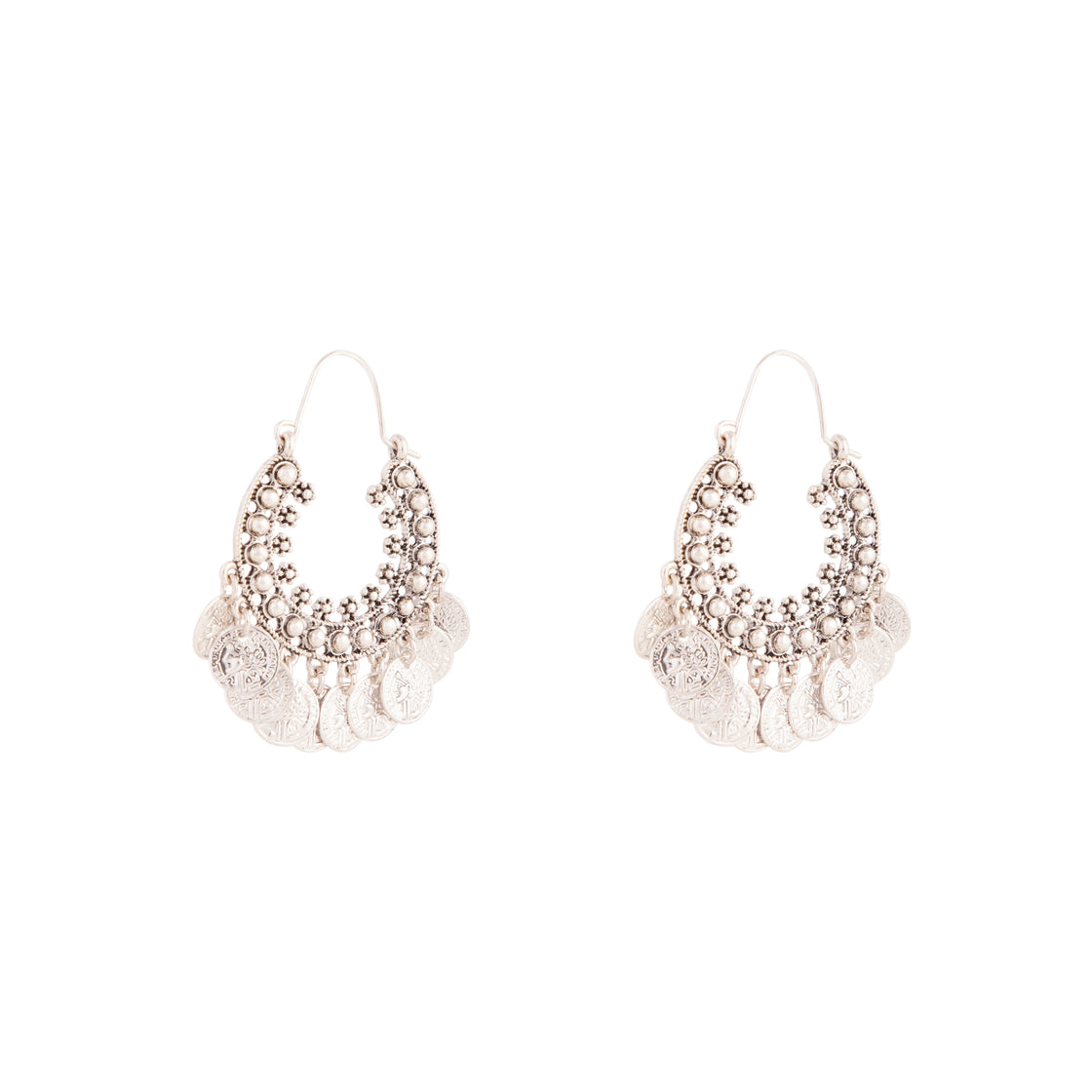 Antique Silver Multi Coin Hoop Earrings