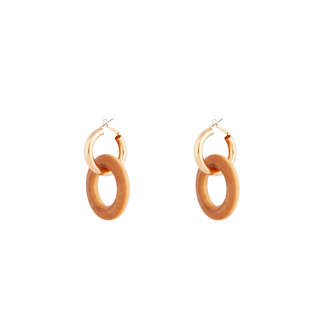 Gold Wood Brown Huggie Hoop Earrings