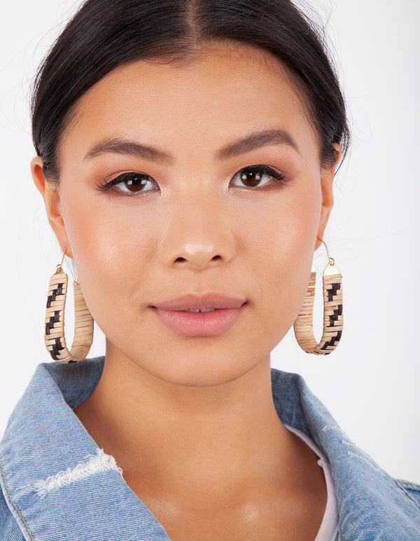 Brown Raffia Bell Hoop Earrings