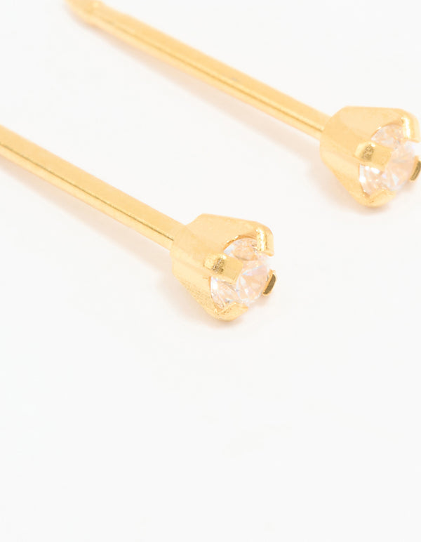Gold 24K Cubic Zirconia Piercing Stud 2mm