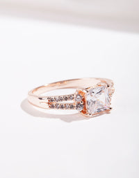Rose Gold Double Band Cubic Zirconia Ring - link has visual effect only