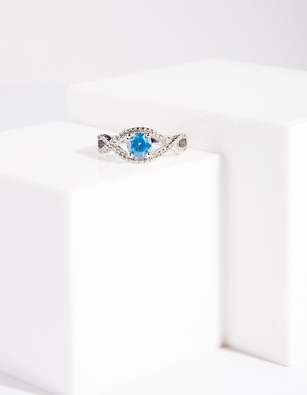 Rhodium Blue Cubic Zirconia Ring
