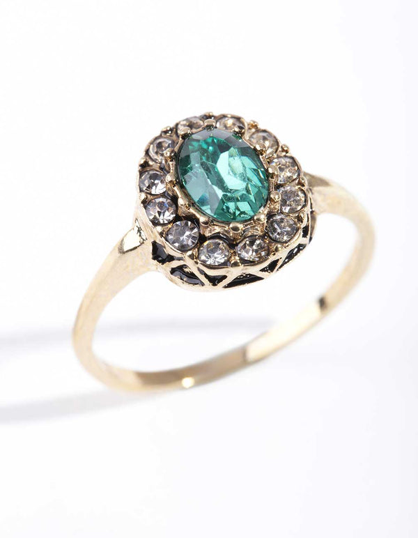 Gold Green Oval Engagement Ring