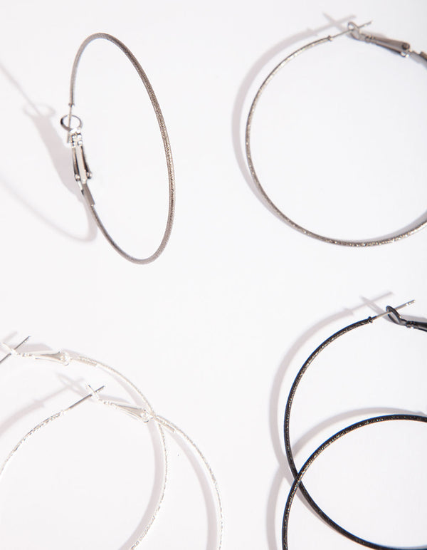 Silver Black Mixed Hoop Earring Pack