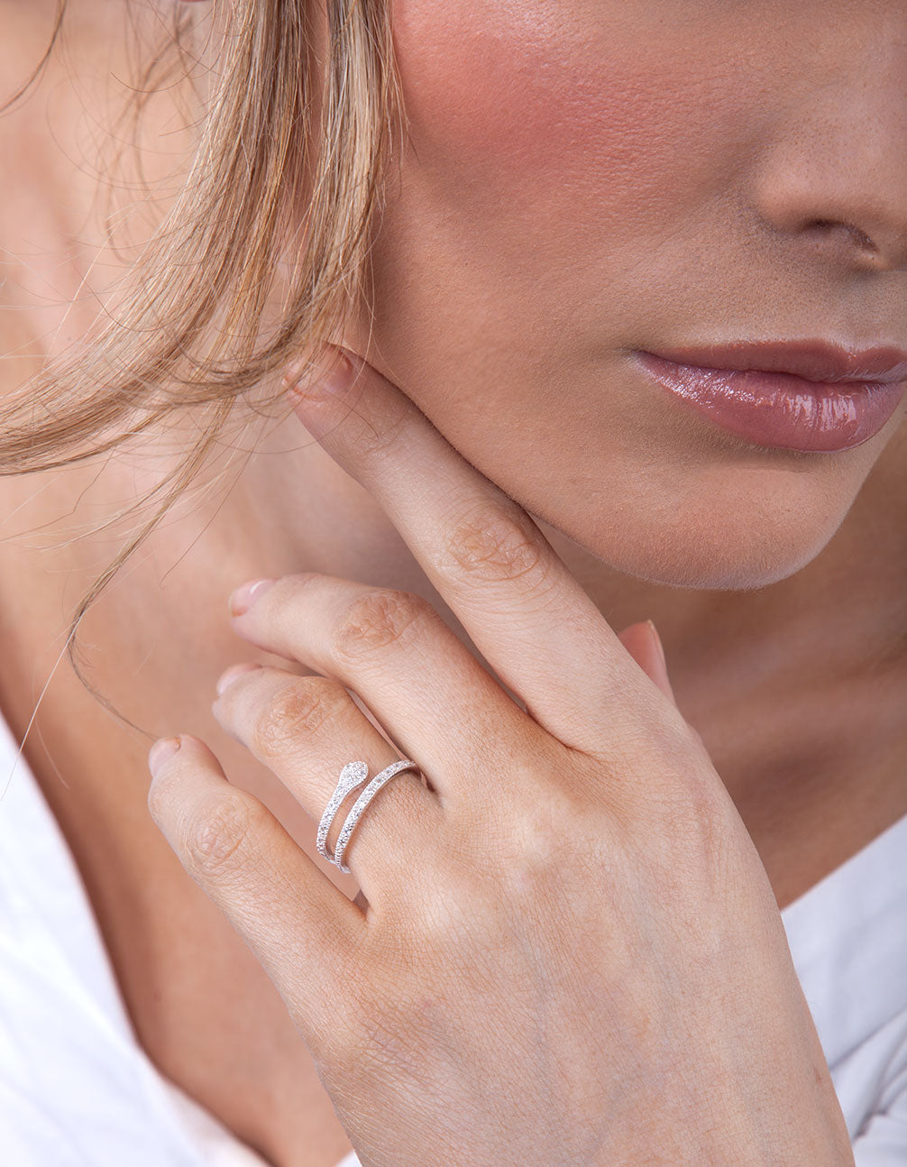 Sterling Silver Diamante Snake Ring