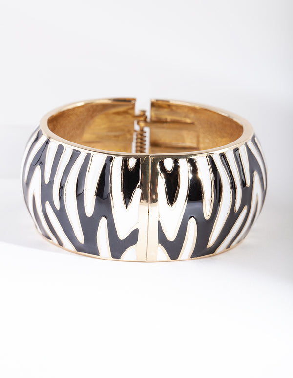 Black White Zebra Clamp Bangle