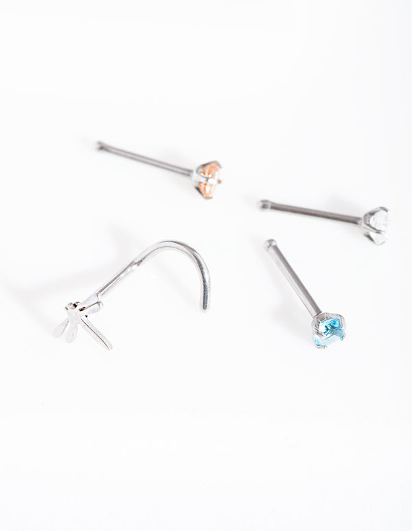 Surgical Steel Dragonfly Diamante Nose 4-Pack