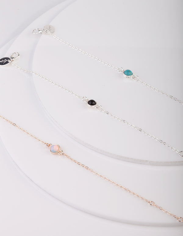 Semi-Precious Stones Mixed Metal Bracelet and Anklet 3 Pack