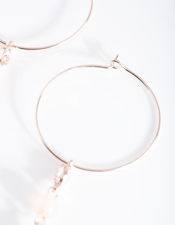 Rose Gold Hoop Stone Drop Earrings
