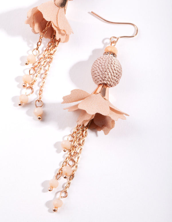 Rose Gold Floral Tassel Drop Earrings