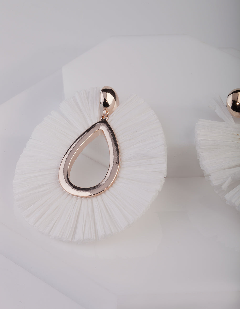 White Straw Tear Drop Earrings