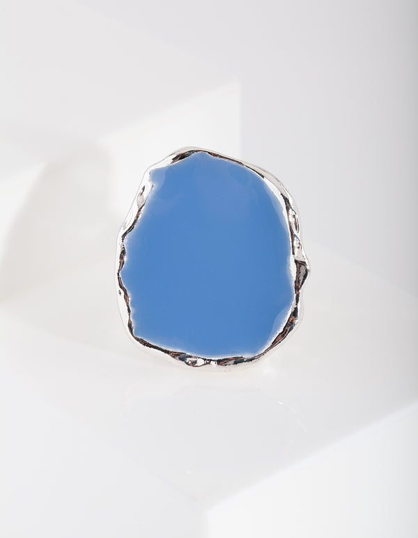 Silver Blue Enamel Ring