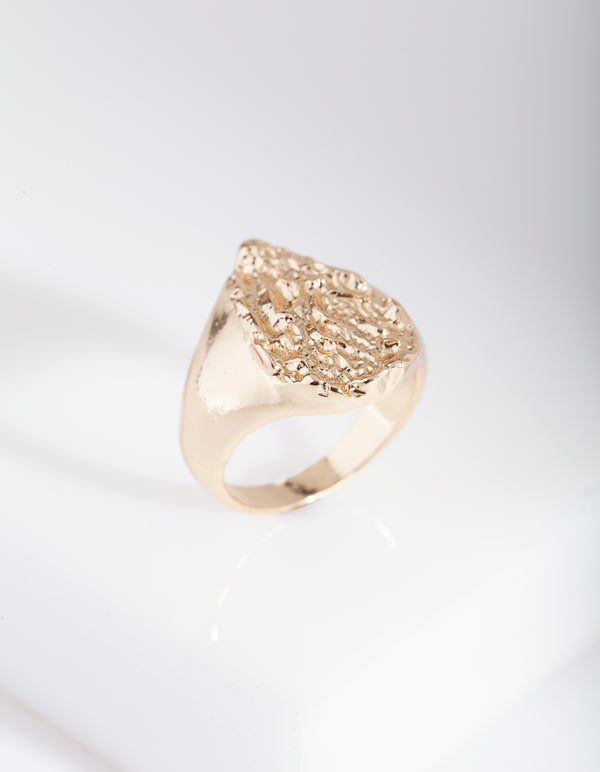 Gold Textured Teardrop Ring