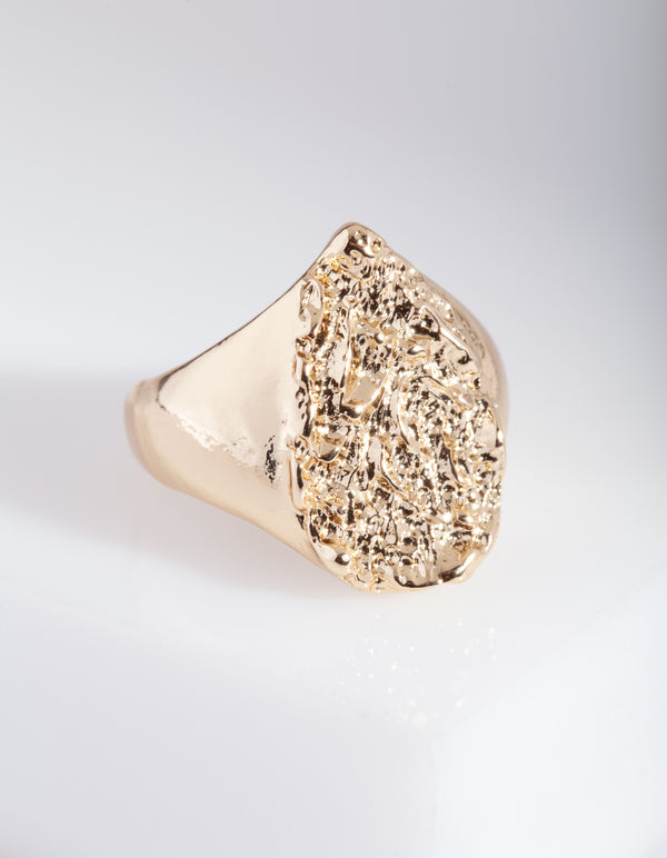 Gold Textured Teardrop Ring