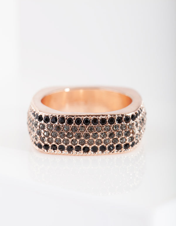 Rose Gold Square Black Pave Ring