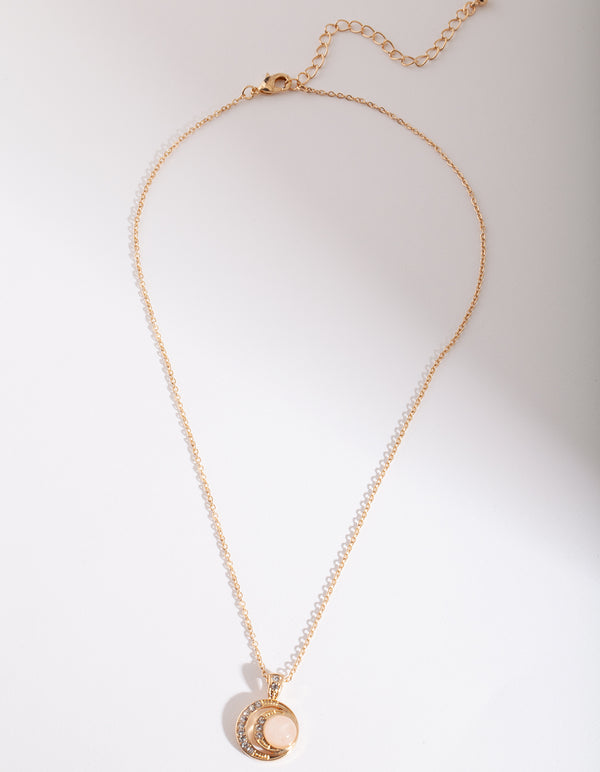Gold Rose Quartz Moon Necklace