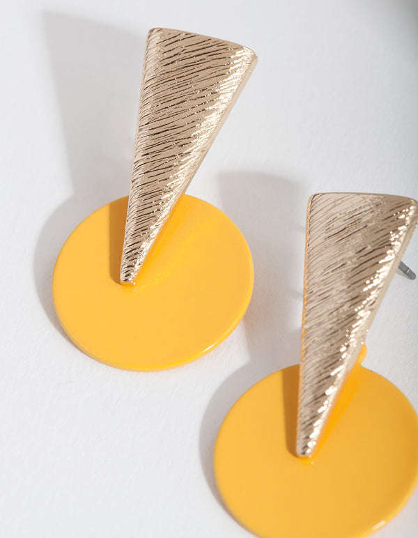 Gold and Mustard Geometric Shape Stud Earrings
