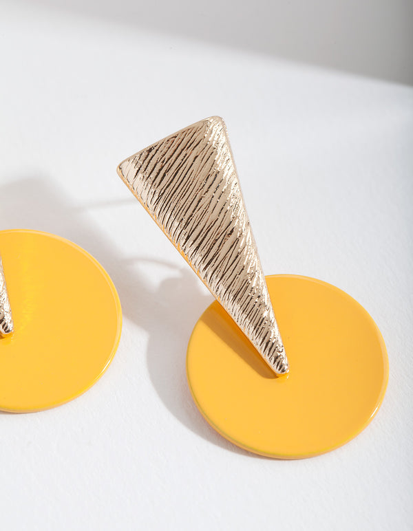 Gold and Mustard Geometric Shape Stud Earrings