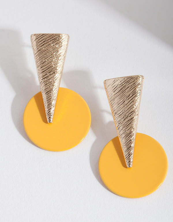 Gold and Mustard Geometric Shape Stud Earrings