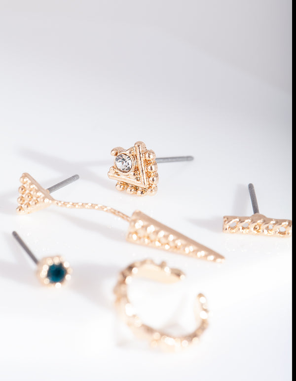 Textured Gold Geometric Ear Stack Pack