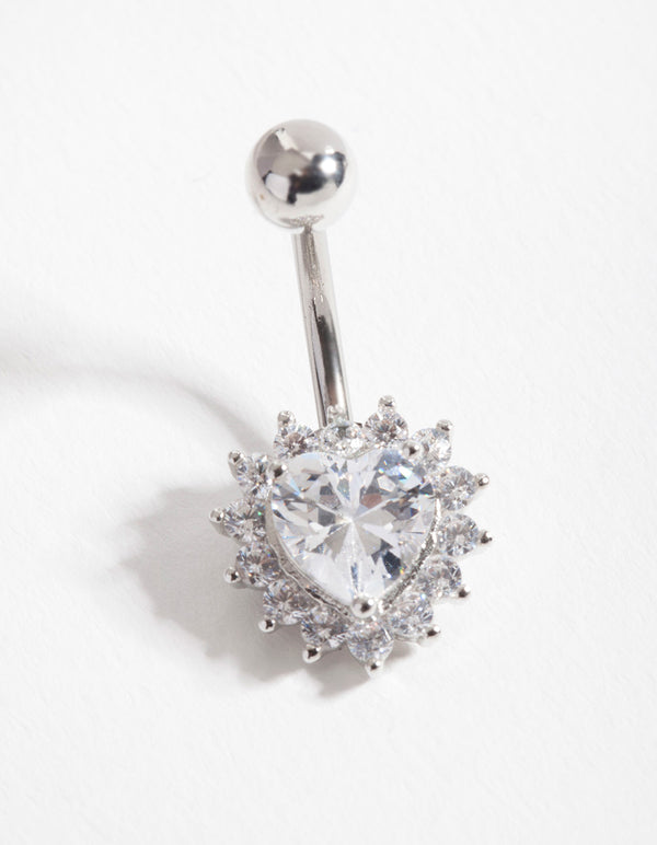 Surgical Steel Cubic Zirconia Halo Heart Belly Bar