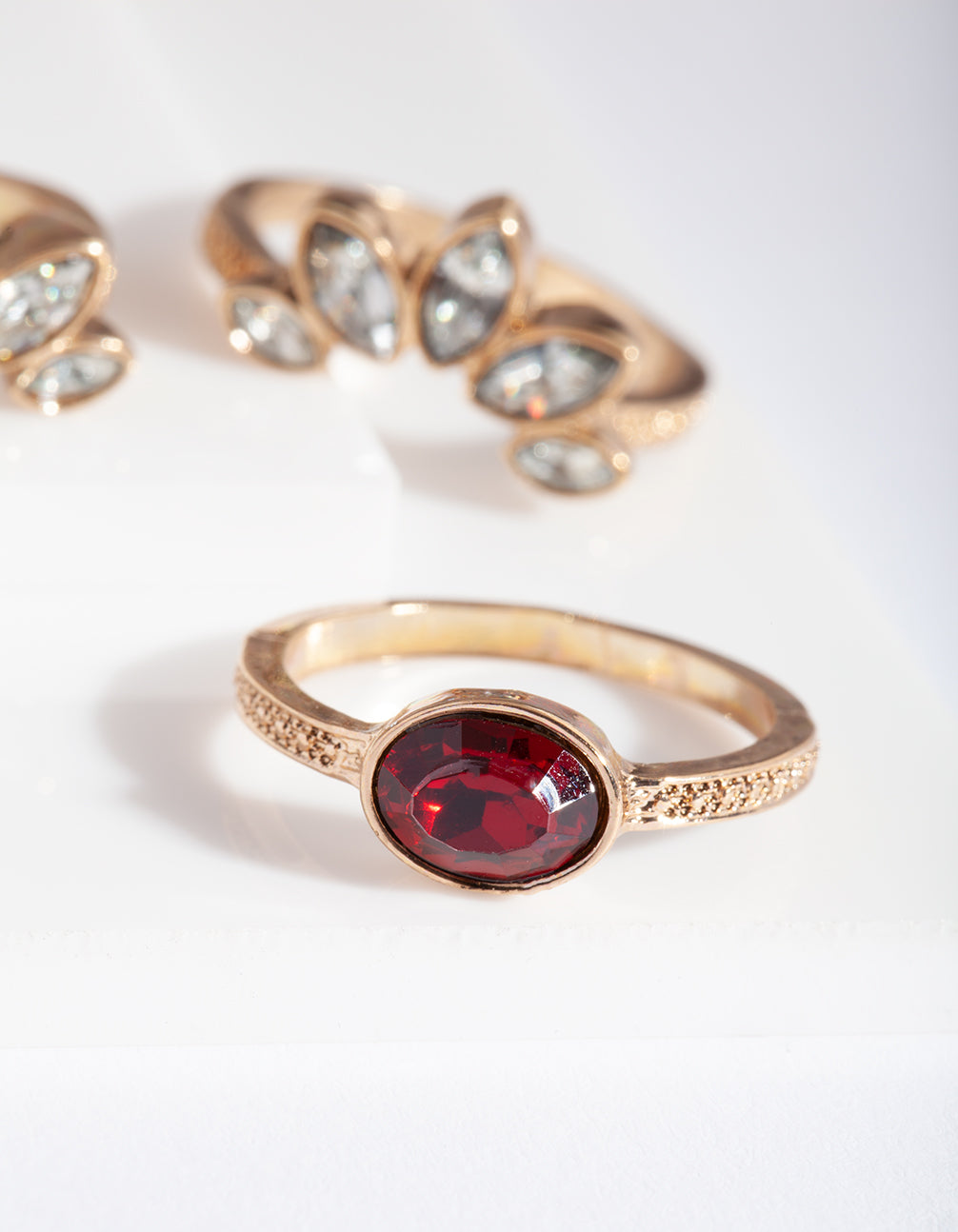 Antique Gold Ruby Floral Ring Stack