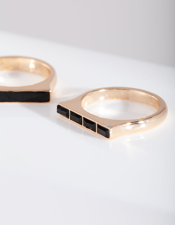 Black Enamel Gold Rings Pack